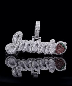 Iced Out Moissanite <b>Pendant</b> With Strawberry Charms 925 <b>Silver</b> Rhodium Plated Hip Hop Style Custom <b>Initial</b> Letter <b>Pendant</b> For Men - Product Image 1