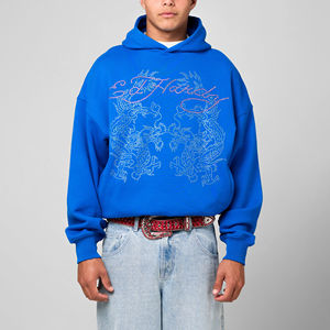 Sudadera con Pedrería de Algodón 100% de Alta Calidad, MOQ Bajo, Ropa Urbana Transpirable, Sudadera con Pedrería al por Mayor, Sudadera Personalizada OEM - Product Image 1