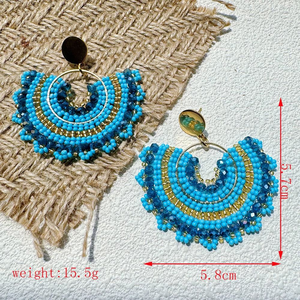 Pendientes de Moda Estilo Étnico Boho Hechos a Mano con Cuentas de Vidrio Bordadas, Color Azul, para Mujeres y Niñas - Product Image 6