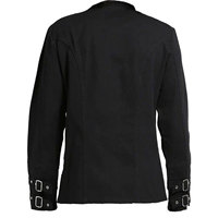 Veste chemise noire style punk pour homme avec fermeture éclair et décorations chaînes, col montant, manches longues, motif uni