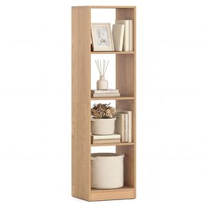 Libreria Salvaspazio Stretta a 5 Ripiani con 4 Cubi Aperti in MDF per Soggiorno o Studio Stile Naturale - Product Image 1