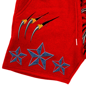 Pantalones cortos rojos para hombre con estampado de águila y bordado de estrellas, cintura con cordón, estilo casual - Product Image 4