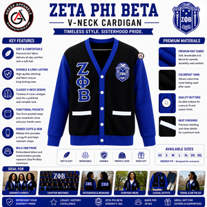 เสื้อคาร์ดิแกนไหมพรมอะคริลิกปักลายสำหรับสุภาพสตรี แบรนด์ Zeta Phi Beta Sorority คอวี แขนยาว ปิดกระดุม ป้องกันการยับ |   ฤดูหนาว - Product Image 5