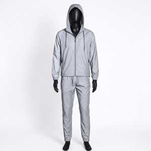 Men Reflective Hooded Tracksuit Full Zip Windbreaker <b>Jacket</b> And Pants Set <b>Lightweight</b> Waterproof Outdoor Sports <b>Running</b> Suit - Product Image 1