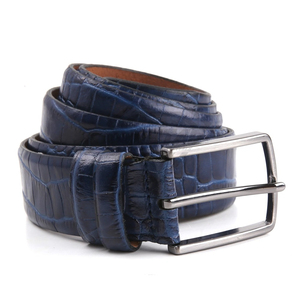 Cinturón de Cuero Genuino Premium para Hombre, Diseño de Cocodrilo Azul en Relieve, Correa de Alta Calidad para Vestir - Product Image 1