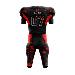 Nouvel uniforme de football américain personnalisé pour hommes, tenue d'entraînement noire et rouge, impression par sublimation, jersey respirant en polyester, ensemble pantalon - Product Image 2