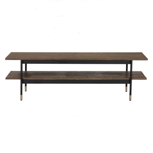 Industrial 140cm Toffee Acacia Wood Coffee <b>Table</b> with Sand Black Metal Legs and Herringbone Parquet Detail for Luxury Living Roo - Product Image 2