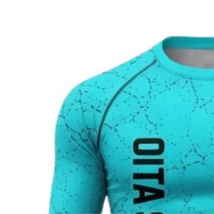 <b>Turquoise</b> Long Sleeve Compression <b>Shirt</b> Crackle Print Athletic Training Gym Workout Breathable Sublimated Performance Sportswear - Product Image 3