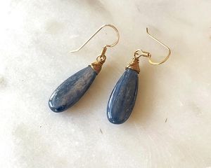 Teardrop Shape 925 Silver <b>Gold</b> Plated Kyanite Gemstone Drop <b>Earrings</b> Comfortable wear Jewelry & Prefect for Gift Her Wear - Product Image 3
