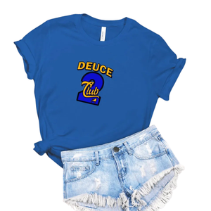 T-shirt simple à col rond imprimé, bleu et or, décontracté, à manches courtes, en coton, avec impression graphique personnalisée, haut d'été léger - Product Image 1