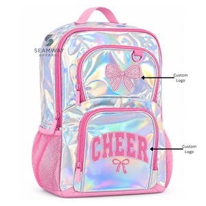 Mochila Personalizada de Piel Sintética Holográfica para Animadoras, con Bordado y Decoración de Pedrería, Bolsa de Práctica de Baile para Chicas - Product Image 1