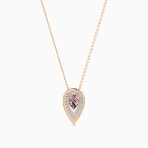 Collier pendentif en Morganite or rose avec halo de diamants en forme de goutte d'eau, bijoux de luxe pour femmes, chaîne serpent, à porter au quotidien - Product Image 3