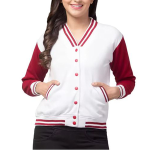 Chaqueta Universitaria Blanca y Roja Unisex, Estilo Preppy, Tejida en Poliéster, Cierre de Botones, Corte Regular, para Otoño - Product Image 6