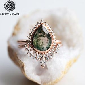 Charm_Jewells Women's Rose <b>Gold</b> Plated Engagement <b>Cocktail</b> <b>Ring</b> with Moissanite Pave Setting Classic Style Prong Setting - Product Image 1