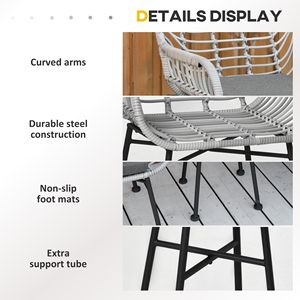 Set Bistrot da Esterno in 3 Pezzi Resistente alle Intemperie, Tavolo e Sedie in Rattan PE Grigio con Finitura Verniciata a Polvere - Product Image 4