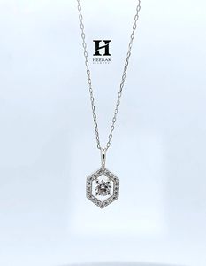 Collier pendentif halo hexagonal moderne en or blanc 14 carats plaqué or, pendentif géométrique pour femme, bijou délicat pour tous les jours - Product Image 1