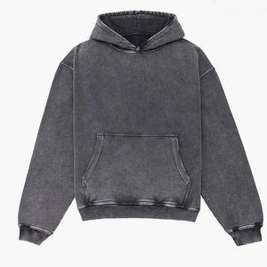 <b>Men</b> Washed <b>Grey</b> Oversized Hoodie Vintage Acid Wash Pullover Hooded <b>Sweatshirt</b> Heavyweight Cotton Fleece Casual Streetwear Hoodie - Product Image 2