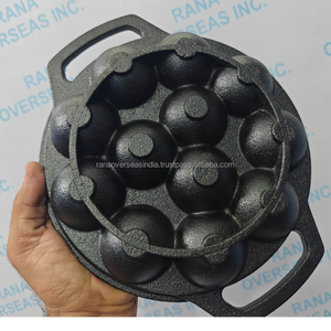 Traditional Classic <b>Cast</b> Iron Non Stick Appam Pan Appem Maker 12 Pit Pre Seasoned Heavy Duty for Indian Snacks Making - Product Image 4