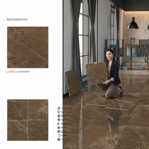 Carreaux de sol en porcelaine rectifiée brillante Vistaar Listello Brown Digital 600x600mm, qualité export, carrelage céramique - Product Image 2