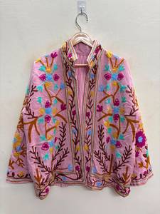 <b>Vintage</b> Floral Embroidered Velvet Reversible <b>Stand</b> Cotton Lining Jacket Windproof Breathable Suzani Overcoat Winter Regular <b>Coat</b> - Product Image 1