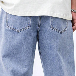 Mens <b>Light</b> Blue Stone Wash Baggy Straight Leg Denim Jeans Loose Fit Casual Wide Leg Full Length Cotton Pants Breathable Durable - Product Image 4