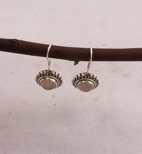 Wholesale 925 Sterling <b>Silver</b> Natural Rose Quartz <b>Dangle</b> Vintage Handcrafted Boho Beaded Frame Drop <b>Earrings</b> Engagement Unisex - Product Image 3