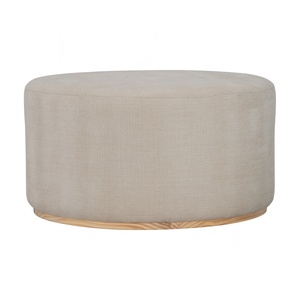 Designer Cream Fabric Large Pouf <b>Stool</b> MDF LVL Veneer Modern Ottoman for Home Lounge - Product Image 1