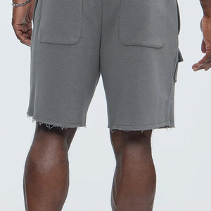 Shorts en polaire pour hommes, couleur unie, prix d'usine pour les acheteurs en gros, qualité supérieure, avec cordon de serrage et poches, avec logo. - Product Image 5
