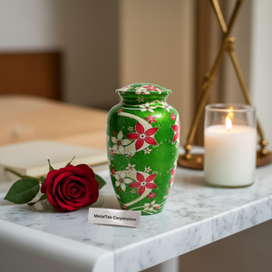 Urna Funeraria de Metal Premium, Urna para Cenizas de Aluminio Hecha a Mano, Recipiente Duradero para Cenizas de Adultos, Elegante Florero Conmemorativo con Diseño Floral - Product Image 2