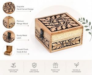 Low Price <b>Wooden</b> <b>Treasure</b> Storage <b>Chest</b> for Precious Items, Jewelry, Coins and Special Gifts with Rustic Handcrafted Design - Product Image 3