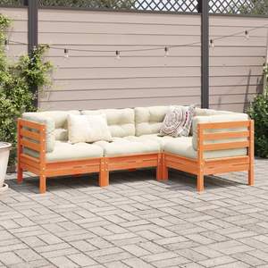 Set di Divani Modulari da Giardino di Medie Dimensioni in Legno di Pino Massiccio Marrone Cerato, Collezione di Mobili da Esterno - Product Image 3