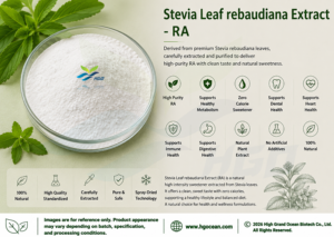 HGO Suministro directo de fábrica Extracto de hoja de Stevia natural rebaudiana (grado alimenticio) Especificación RA 70% (extracto estandarizado) - Product Image 2