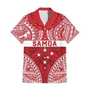 Chemise hawaïenne personnalisée Toa Samoa Rugby, imprimé tribal polynésien rouge, chemise Aloha pour homme - Product Image 1