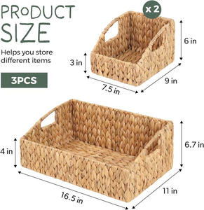 Juego de 3 Cestas de Almacenamiento Tejidas a Mano de Jacinto de Agua – Contenedores Organizadores Decorativos de Mimbre Natural con Asas Integradas para Baño - Product Image 2
