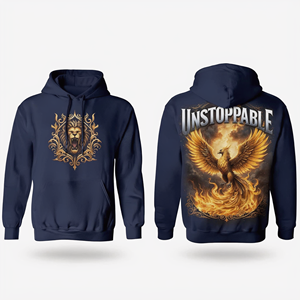 Sweat-shirt à capuche imprimé Lion et Phénix pour homme, coupe classique, décontracté, automne, polyester, tricoté, avec poches - Product Image 1