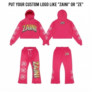 Conjunto Deportivo para Hombre y Mujer, Premium, 320 GSM, Algodón y Poliéster, Sudadera con Capucha Rosa, Pantalones, Logotipo Personalizado, Bordado, Apliques, Ropa Urbana - Product Image 1