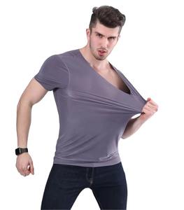 T-shirt uni à manches courtes pour homme, col en V profond, léger, extensible, de haute qualité, pour l'été - Product Image 3