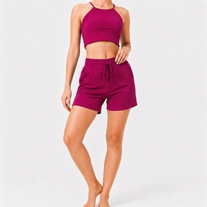 Womens Comfortable Summer Clothing <b>Set</b> With Sleeveless Crop Top And Adjustable Waist Shorts - Product Image 5