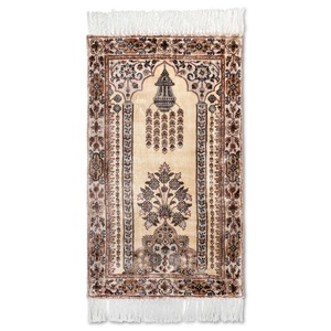 Alfombra de Oración Persa Floral Anudada a Mano, Rectangular, de Lana y Seda, Pelo Medio, con Base Antideslizante de Goma - Product Image 5