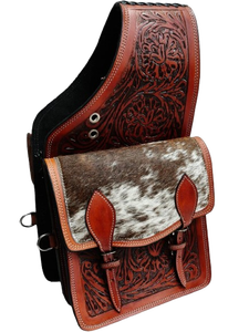 <b>Leather</b> Horse Western Saddle Bag with Heron Design and Hand <b>Tooled</b> Carving Premium Handmade Genuine <b>Leather</b> Equestrian Riding - Product Image 1
