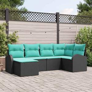 Ensemble de canapés de jardin en polyrotin synthétique noir, 6 pièces, avec coussins, ensembles de jardin - Product Image 1