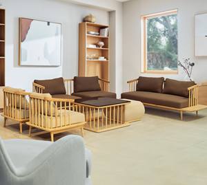 Sofá Esquinero en Forma de L REXA de Lujo, Madera de Fresno Blanca, Tapizado en Cuero PU y Tela, Espuma de Látex, Cojín de Alta Densidad Recron, Moderno, para Sala de Estar - Product Image 4