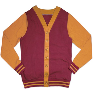 Cárdigan de punto para mujer, casual de invierno, color granate y mostaza, con cuello en V, manga larga, cierre de botones, bloques de color, 100% algodón en la parte delantera - Product Image 1