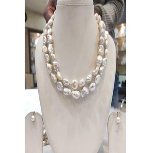 Conjunto de Collar y Pendientes de Perlas Barrocas de Primera Calidad, 2 Filas, para Mujeres y Niñas, Ideal para Bodas, Compromisos y Fiestas - Product Image 1