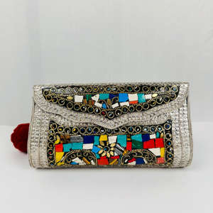 Modern Handmade Gold-Plated Aluminum <b>Silver</b> Mosaic Polished Antique Ethnic <b>Clutch</b> <b>Bag</b> Colorful Beaded Evening Purse Sculpture - Product Image 4