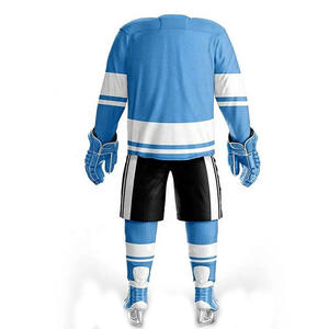 Ensemble de maillot de hockey sur glace bleu, manches longues, col en V, rayé, polyester respirant, coupe régulière, taille adulte, toutes saisons - Product Image 2