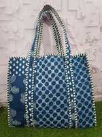 Sac fourre-tout pour femme en coton indigo matelassé, léger et luxueux, fait main, avec deux poignées, imprimé bleu, grande capacité, bandoulière