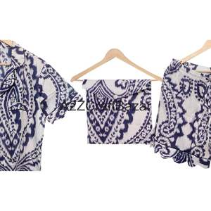 ชุดนอนผ้าฝ้ายแท้ 100% พิมพ์ลายด้วยมือ ทรงคังกูร่า คอวี แขนสั้น เอวยางยืด ระบายอากาศได้ดี สำหรับผู้หญิง - Product Image 2