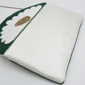 Handmade Rectangular <b>Purse</b> With Daisy Flower Embroidery <b>Green</b> Polka Dot Design - Product Image 4