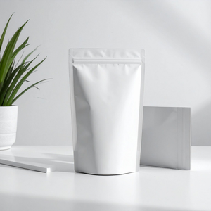 Bolsa de empaque blanca mate con cierre de cremallera y base plana resellable - Product Image 1